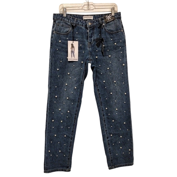 Ashley Mason - Pearl Embedded Boyfriend Slim Jeans - Picture 1 of 13